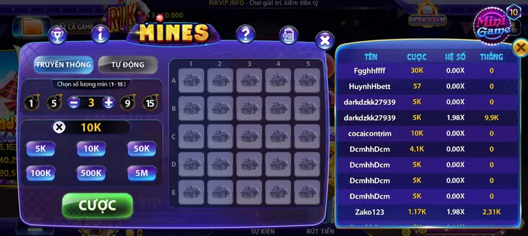Minigame Mines Tại RikVip Trò Chơi Dò Mìn Đỉnh Cao Với Tỷ Lệ Thắng Cực Lớn