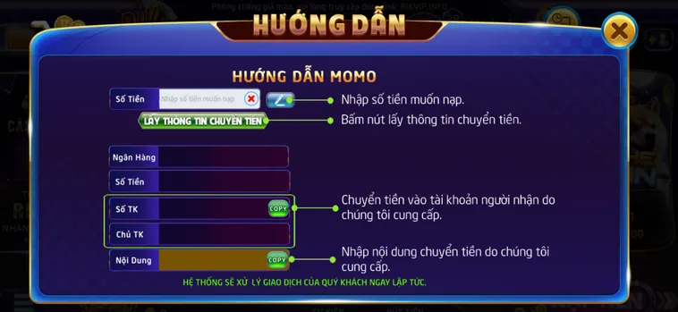 Hướng Dẫn Nạp Tiền Qua Ví Điện Tử MoMo Tại RikVip Siêu Tốc Và An Toàn